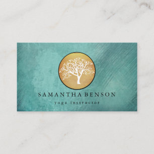 Elegant Gold Waterverf Tree Yoga en Meditation B Visitekaartje