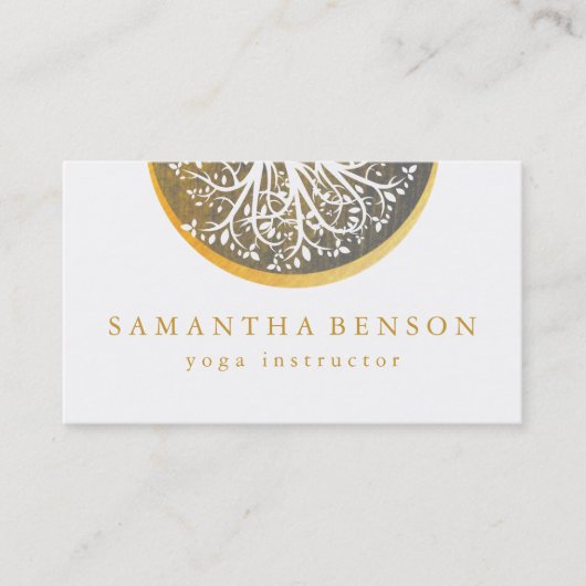 Elegant Gold Waterverf Tree Yoga en Meditation Visitekaartje (Voorkant)