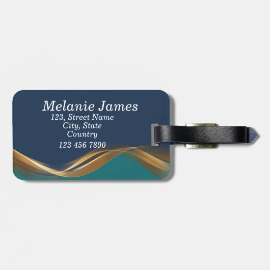 Elegant Gold Wave Blauw Blauwgroen Bagagelabel (Achterkant horizontaal)