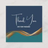 Elegant Gold Wave Blauw & Blauwgroen Logo Dank u Informatiekaartje (Voorkant)