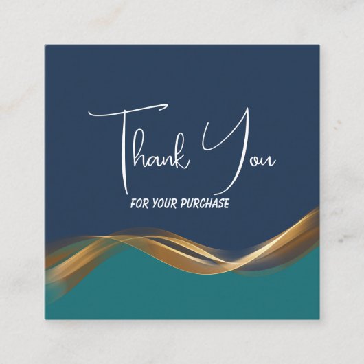 Elegant Gold Wave Blauw & Blauwgroen Logo Dank u Informatiekaartje (Voorkant)