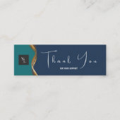 Elegant Gold Wave Blauw & Blauwgroen Logo Dank u k Mini Visitekaartje (Voorkant)
