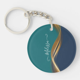 Elegant Gold Wave Blauw Blauwgroen Sleutelhanger