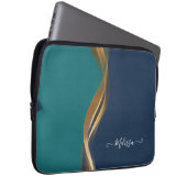 Elegant Gold Wave Blue Blauwgroen Electronics Bag Laptop Sleeve (Voorkant Rechts)