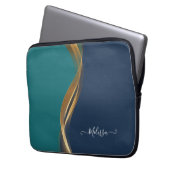 Elegant Gold Wave Blue Blauwgroen Electronics Bag Laptop Sleeve (Voorkant Links)