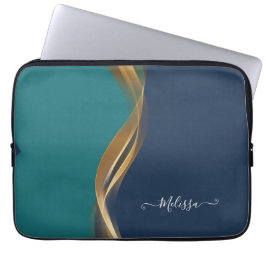 Elegant Gold Wave Blue Blauwgroen Electronics Bag Laptop Sleeve