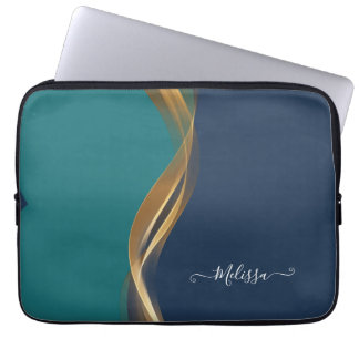 Elegant Gold Wave Blue Blauwgroen Electronics Bag Laptop Sleeve