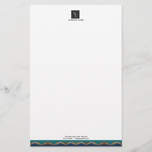 Elegant Gold Wave Blue Blauwgroen Logo Business Briefpapier (Voorkant)