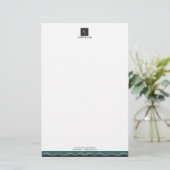 Elegant Gold Wave Blue Blauwgroen Logo Business Briefpapier (Staand voorkant)