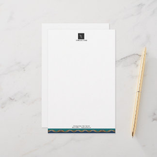 Elegant Gold Wave Blue Blauwgroen Logo Business Briefpapier