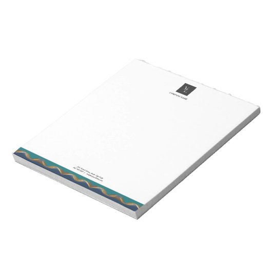 Elegant Gold Wave Blue Blauwgroen Logo Business Notitieblok (Linkerzijde)