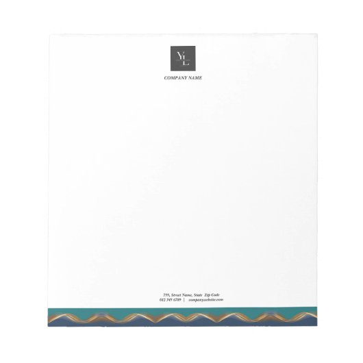 Elegant Gold Wave Blue Blauwgroen Logo Business Notitieblok (Voorkant)