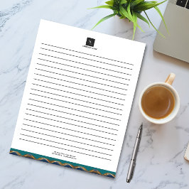 Elegant Gold Wave Blue Blauwgroen Logo Business Notitieblok