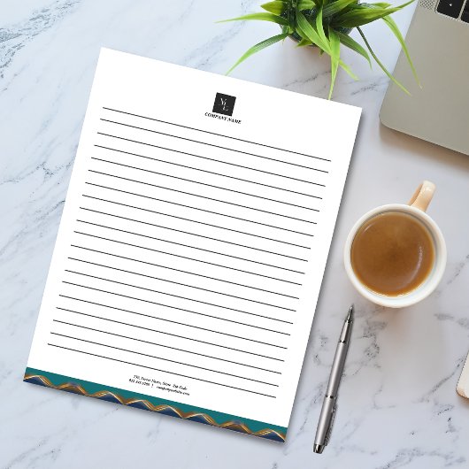 Elegant Gold Wave Blue Blauwgroen Logo Business Notitieblok