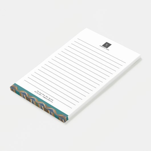 Elegant Gold Wave Blue Blauwgroen Logo Business Post-it® Notes (Schuin)