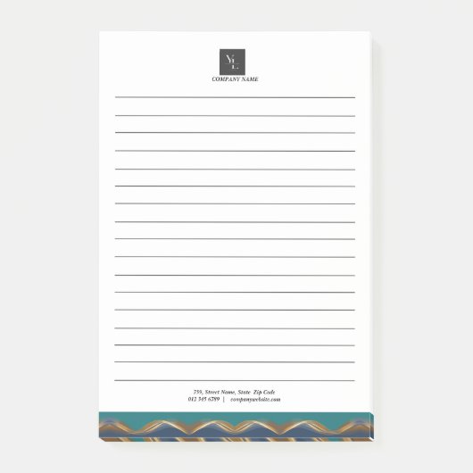 Elegant Gold Wave Blue Blauwgroen Logo Business Post-it® Notes (Voorkant)
