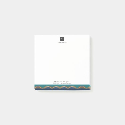Elegant Gold Wave Blue Blauwgroen Logo Post-it® Notes (Voorkant)