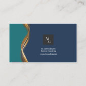 Elegant Gold Wave Blue Blauwgroen Logo QR-code Visitekaartje (Voorkant)