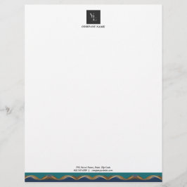 Elegant Gold Wave Blue Blauwgroen met Business Log Briefhoofd