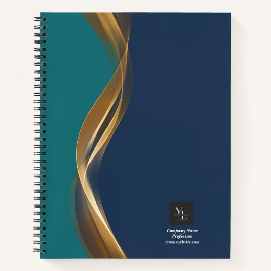 Elegant Gold Wave Blue Blauwgroen met Business Log Notitieboek (Voorkant)
