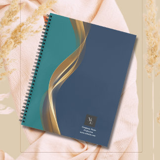 Elegant Gold Wave Blue Blauwgroen met Business Log Notitieboek