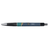 Elegant Gold Wave Blue Blauwgroen met Business Log Pen (Voorkant)