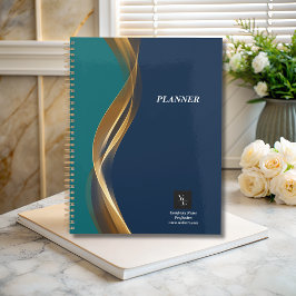 Elegant Gold Wave Blue Blauwgroen met Business Log Planner