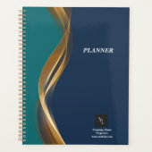 Elegant Gold Wave Blue Blauwgroen met Business Log Planner (Voorkant)