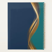 Elegant Gold Wave Blue Blauwgroen met Business Log Planner (Achterkant)