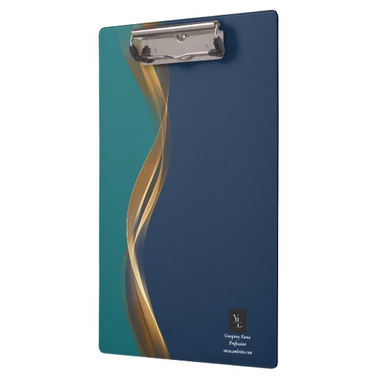 Elegant Gold Wave Blue Blauwgroen met Logo Klembord (Links)