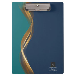 Elegant Gold Wave Blue Blauwgroen met Logo Klembord