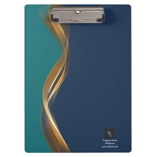 Elegant Gold Wave Blue Blauwgroen met Logo Klembord (Voorkant)