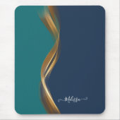 Elegant Gold Waves Blue, Blauwgroen met naam Muismat (Voorkant)