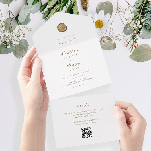 Elegant Gold Wax Seal and Send Wedding All In One Uitnodiging