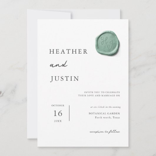 Elegant Gold Wax Seal Sage Green Wedding Kaart (Voorkant)