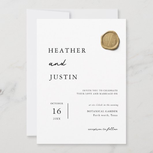Elegant Gold Wax Seal Unieke huwelijksuitnodiging Kaart (Voorkant)