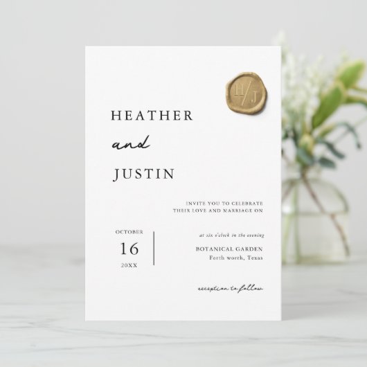 Elegant Gold Wax Seal Unieke huwelijksuitnodiging Kaart (Staand voorkant)