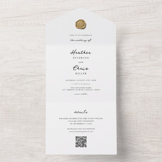 Elegant Gold Wax Seal Unique Wedding All In One Uitnodiging (Binnen)