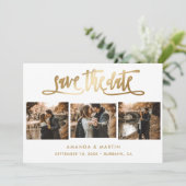Elegant Gold Wedding 3 Foto Save The Date (Staand voorkant)