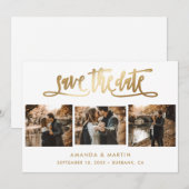 Elegant Gold Wedding 3 Foto Save The Date (Voorkant / Achterkant)