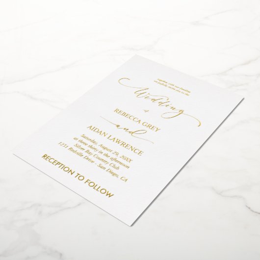 Elegant Gold  Wedding  Custom Folie Uitnodiging (Gedraaid)