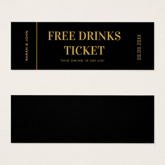 Elegant Gold Wedding Drink Ticket Voucher Mini Visitekaartjes (Voorkant /achterkant)