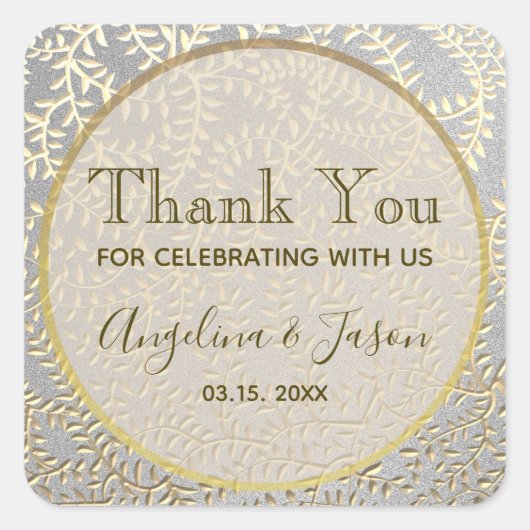 Elegant Gold Wedding Hartelijk dank Vierkante Sticker (Voorkant)
