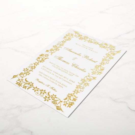 Elegant Gold Wedding Invitation Folie Uitnodiging (Gedraaid)