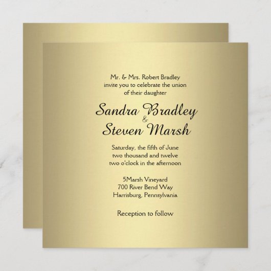 Elegant Gold Wedding Invitation Kaart (Voorkant / Achterkant)