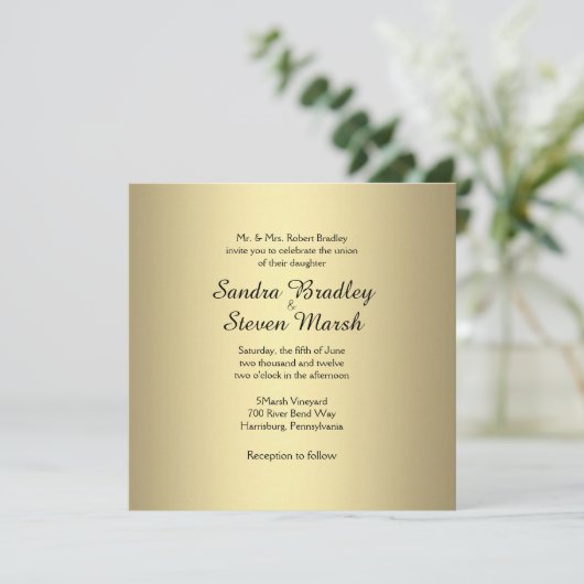 Elegant Gold Wedding Invitation Kaart (Staand voorkant)