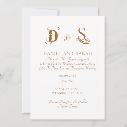 Elegant Gold Wedding Invitation Kaart (Voorkant)