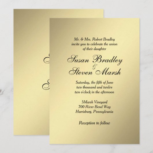 Elegant Gold Wedding Invitation Kaart (Voorkant / Achterkant)