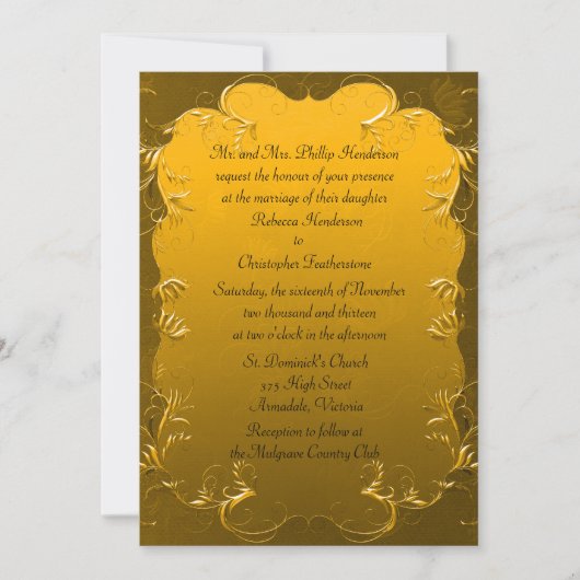 Elegant Gold Wedding Invitation Kaart (Voorkant)