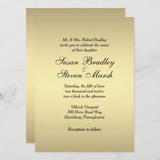 Elegant Gold Wedding Invitation Kaart (Voorkant / Achterkant)